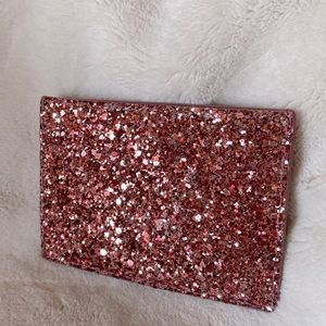 Kate Spade dusty peony pink chunky glitter cardholder/wallet